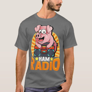 T-shirt Funny Ham Radio Pig Sur Boombox Radio Opérateur