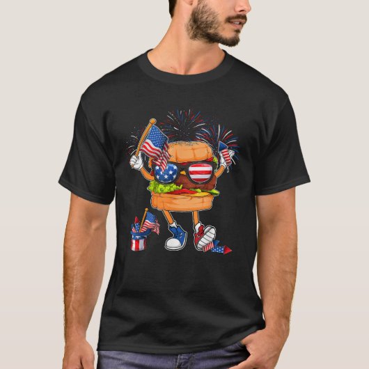 T-shirt Funny Hamburger American Flag 4th Of July Independ (Devant)
