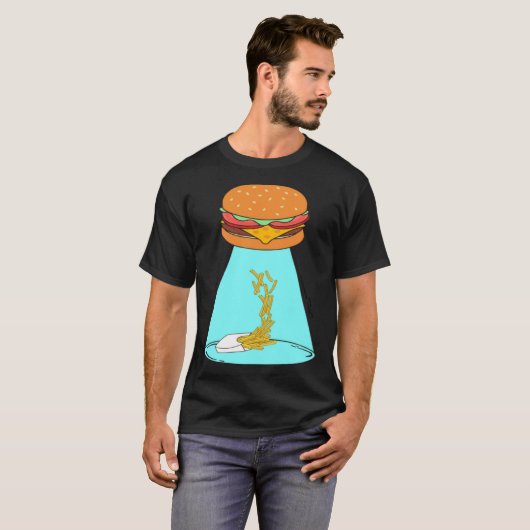 T-shirt Funny hamburger UFO soucoupe volante enlevant frit (Devant entier)