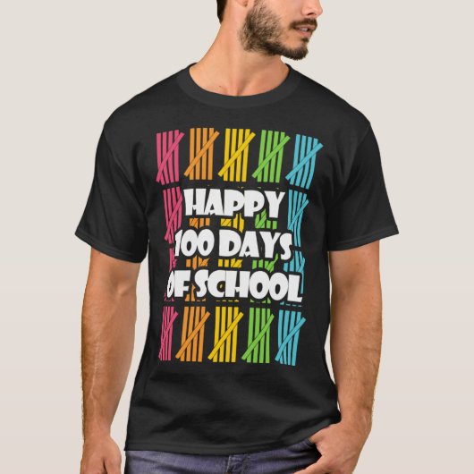 T-shirt Funny Happy 100 Days Of School Apparel, Hash Marks (Devant)