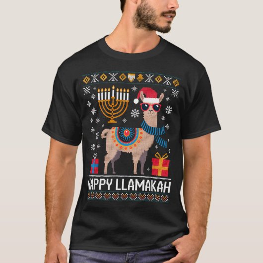 T-shirt Funny Happy Llamakah Llama With Menorah (Devant)