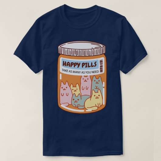 T-shirt Funny Happy Pills Chat Mignonne Santé Mentale Chat (Design devant)