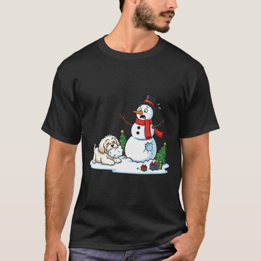 T-shirt Funny Havanese Snowman Christmas Tree Xmas Womens (Devant)
