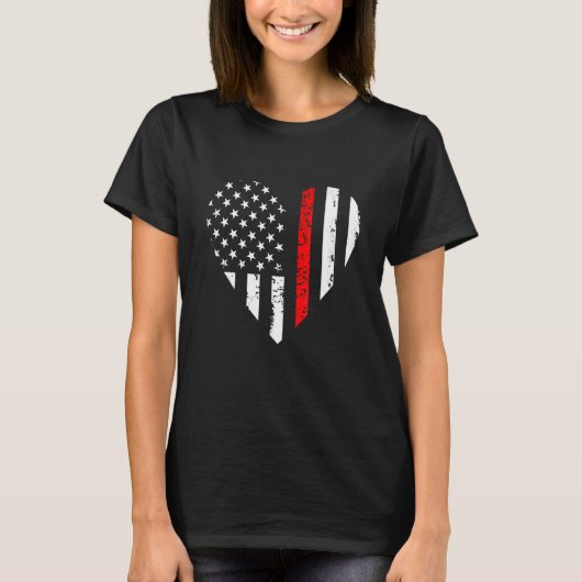 T-shirt Funny Heart Firefighter Patriotic American US Flag (Devant)