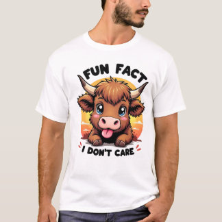 T-shirt Funny Highland Cow "Fun Fact : Je m’en fiche" Tee