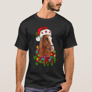 T-shirt Funny Horse Santa Hat Lights Ornement Noël 20