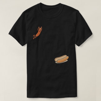 T-shirt Funny Hot Dog Jumping Into Bun – Cute Sausage Cart