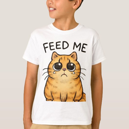 T-shirt Funny Hungry Cat Staring for Food Art (Devant)