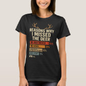 T-shirt Funny Hunter Reasons Why I Missed The Deer Hunting (Devant)