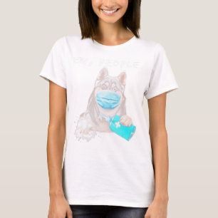 T-shirt Funny husky chev dog wearing a face mask