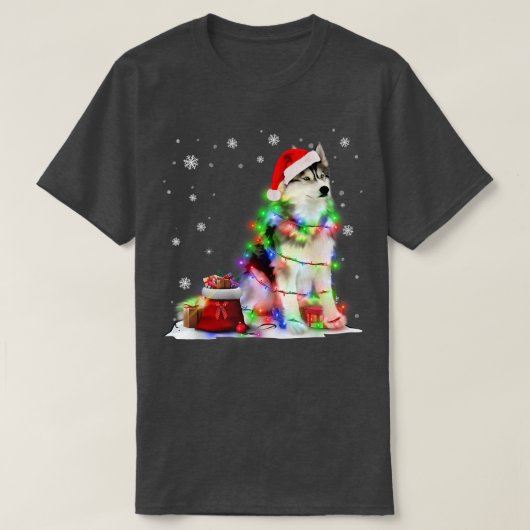 T-shirt Funny Husky Chien Tree lumières de Noël Jeu de Noë (Design devant)