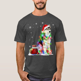 T-shirt Funny Husky Chien Tree lumières de Noël Jeu de Noë