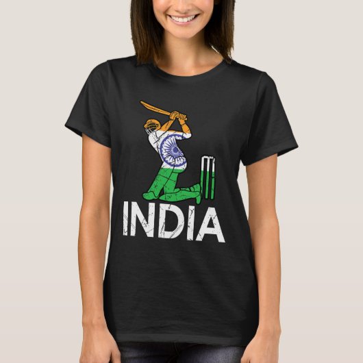 T-shirt Funny India Flag Cricket Supporters Tee Indian Cri (Devant)