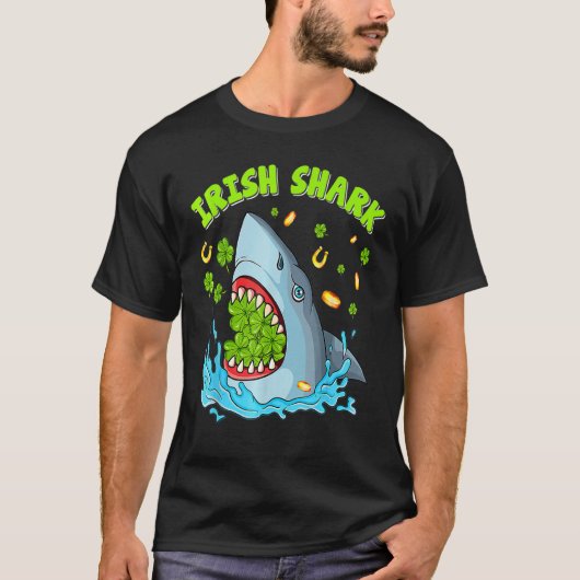 T-shirt Funny Irish Shark Shamrock Shark Lover St Patrick (Devant)