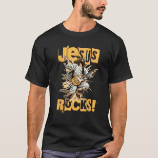 T-shirt Funny Jesus Rocks Guitare Jouer Jésus Christ