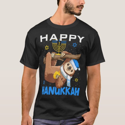T-shirt Funny Jewish Sloth Menorah Happy Hanukkah Merry C (Devant)