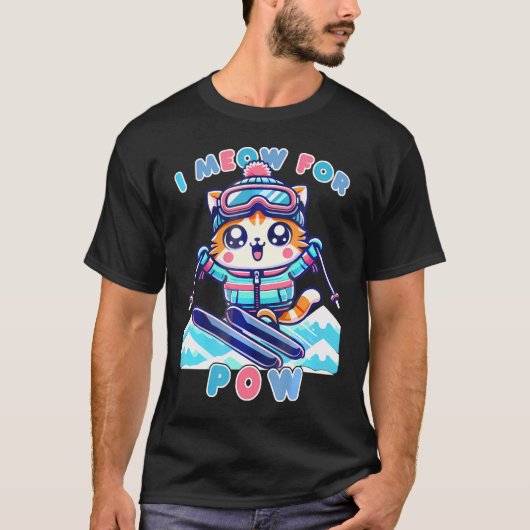 T-shirt Funny Kawaii Chat Cool de ski Anime (Devant)
