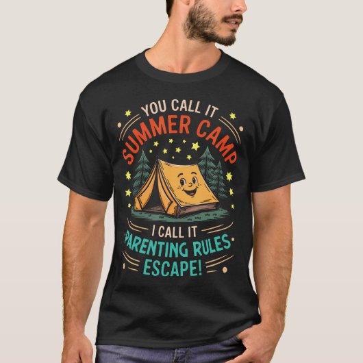 T-shirt Funny Kids Summer Camp Parenting Rules Escape Tent (Devant)