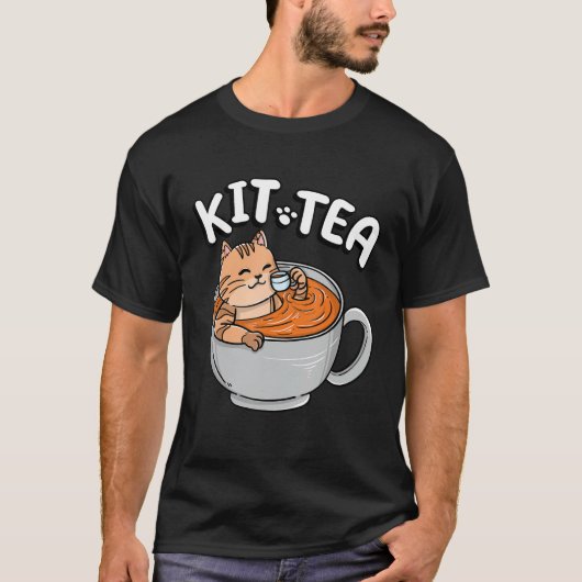 T-shirt Funny KIT TEA Kitty Cat Kitten Tea Drinker Pet Par (Devant)