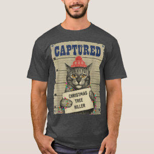 T-shirt Funny Kitty Chat Capturé Arbre de Noël Tueur