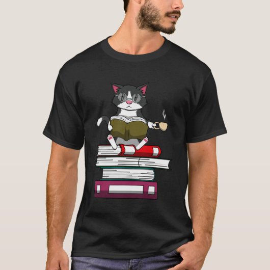 T-shirt Funny Kitty Livres de lecture Cat and Coffee Pullo (Devant)