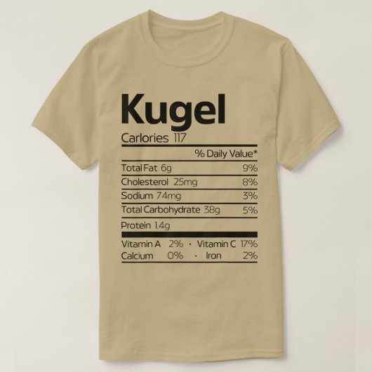 T-shirt Funny Kugel Nutrition Fact Noël Hanoukka Food (Design devant)
