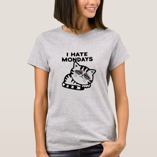 T-shirt Funny Lazy Chat "I HATE MONDAYS" Slogan Graphic (Devant)
