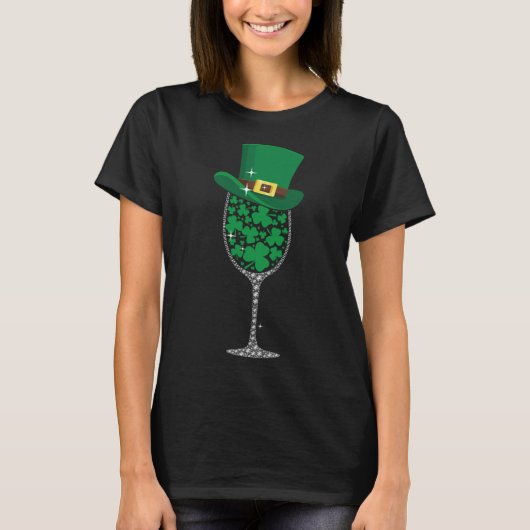 T-shirt Funny Leprechaun Verre De Vin Shamrock St Patrick (Devant)