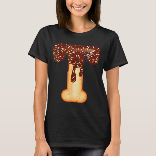 T-shirt Funny Letter T Ice Cream Chocolate Sprinkles (Devant)