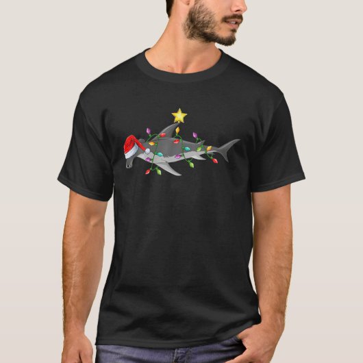T-shirt Funny Lighting Xmas Tree Matching Hammerhead Shark (Devant)