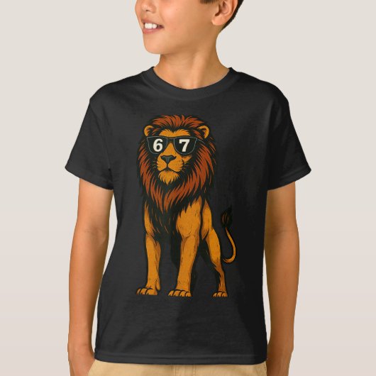 T-shirt Funny Lion Sungles 67 Six Seven Meme  (Devant)