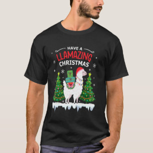 T-shirt Funny Llama Santa Hat Noël Pyjamas Alpaca Lla