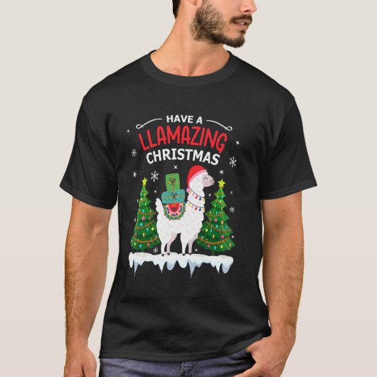 T-shirt Funny Llama Santa Hat Noël Pyjamas Alpaca Lla (Devant)