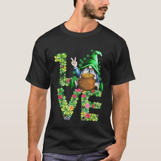T-shirt Funny LOVE Gnomes Irish Shamrock St Patrick's Day  (Devant)
