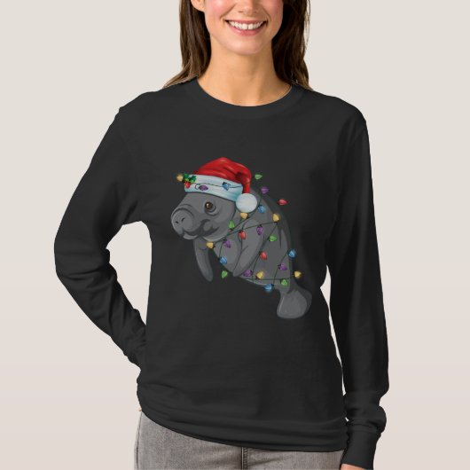 T-shirt Funny Manatee In Santa Hat Manatee Christmas Pajam (Devant)