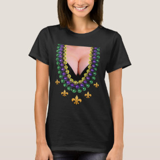 T-shirt Funny Mardi Gras Beads and Cleavage costume shirt