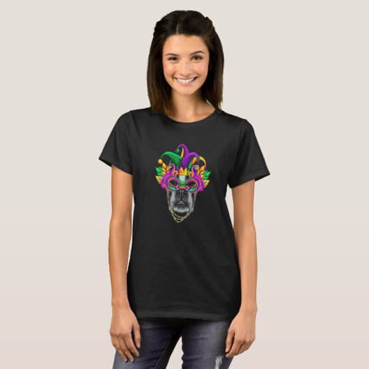 T-shirt Funny Mardi Gras Boxer Chien Mardi Gras Beads Part (Devant entier)