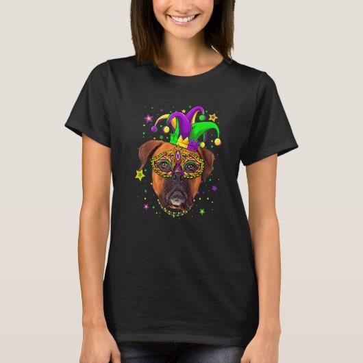 T-shirt Funny Mardi Gras Boxer Dog Beads Mask Mardi Gras P (Devant)