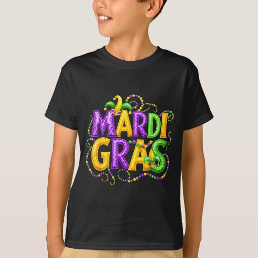 T-shirt Funny Mardi Gras Parade Jester Hat Beads Men Women (Devant)
