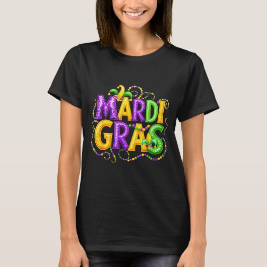 T-shirt Funny Mardi Gras Parade Jester Hat Beads Men Women (Devant)