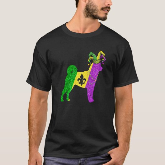 T-shirt Funny Mardi Gras Shiba Inu Dog Mardi Gras Hat Bead (Devant)