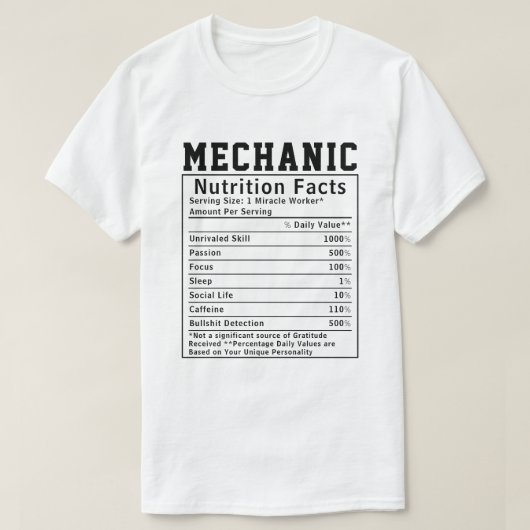 T-shirt Funny Mécanique Techniciens de la valeur nutritive (Design devant)
