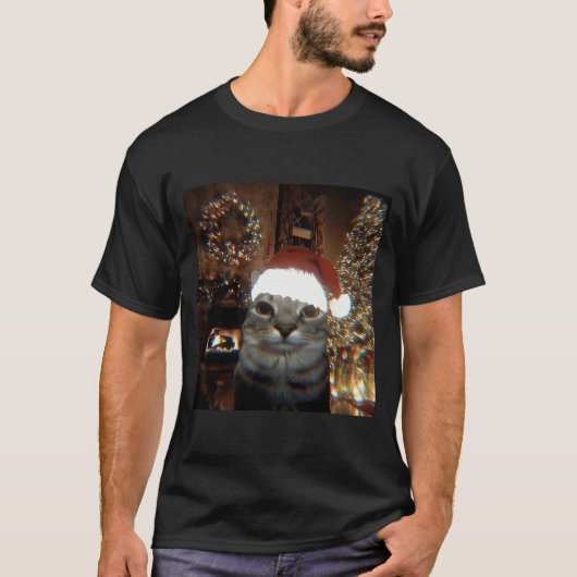 T-shirt Funny Meme Cat Taking A Selfie Christmas Xmas Ligh (Devant)
