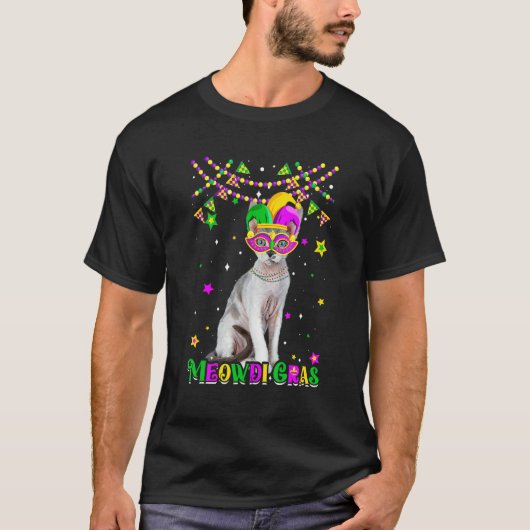T-shirt Funny Meowdi Gras Devon Rex Cat Mardi Gras Carniva (Devant)