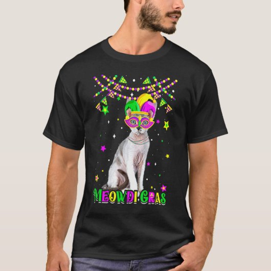 T-shirt Funny Meowdi Gras Devon Rex Cat Mardi Gras Carniva (Devant)