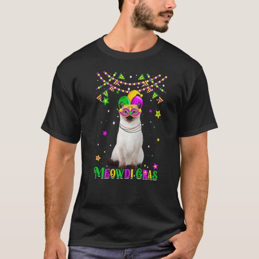T-shirt Funny Meowdi Gras Siamese Chat Mardi Gras Carnaval (Devant)