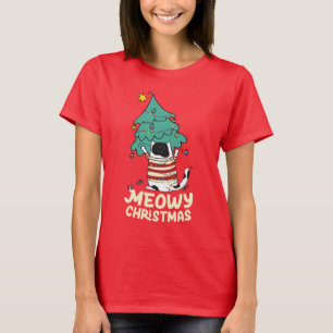 T-shirt Funny Meowny Noël Grumpy Tuxedo Chat Xmas Arbre