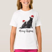 T-shirt Funny Meowy Christmas Black Cats Santa Hat (Devant)