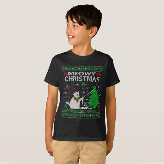 T-shirt Funny Meowy Christmas Cats Xmas Cute Cat Lover Ugl (Devant entier)