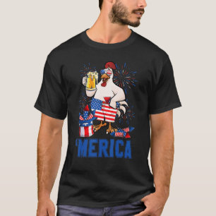 T-shirt Funny Merica poulet avec un verre de bière USA Ind